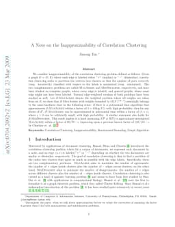 A Note on the Inapproximability of Correlation Clustering