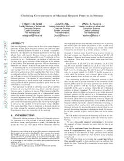 Clustering Co-occurrence of Maximal Frequent Patterns in Streams