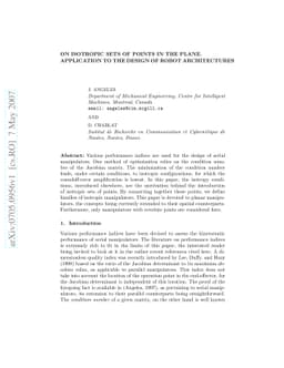 On Isotropic Sets of Points in the Plane. Application to the Design of
  Robot Archirectures