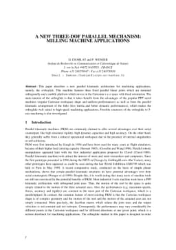 A New Three-DOF Parallel Mechanism: Milling Machine Applications