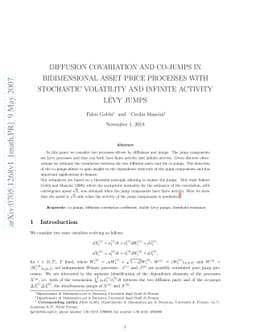 Diffusion covariation and co-jumps in bidimensional asset price
  processes with stochastic volatility and infinite activity Levy jumps