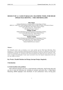 Design of a 3 Axis Parallel Machine Tool for High Speed Machining: The
  Orthoglide