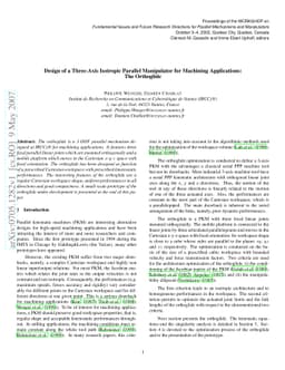 Design of a Three-Axis Isotropic Parallel Manipulator for Machining
  Applications: The Orthoglide