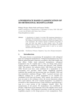 A Workspace based Classification of 3R Orthogonal Manipulators