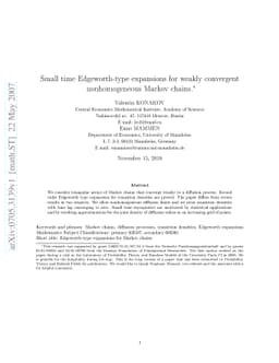 Small time Edgeworth-type expansions for weakly convergent
  nonhomogeneous Markov chains