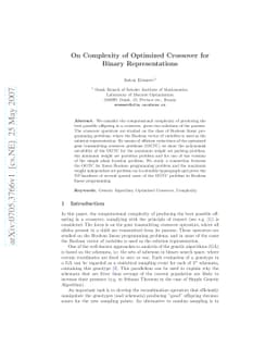 On complexity of optimized crossover for binary representations