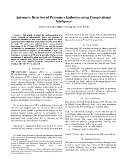 Automatic Detection of Pulmonary Embolism using Computational
  Intelligence