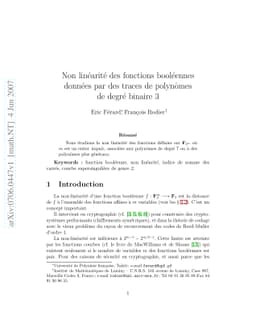 Non linéarité des fonctions booléennes données par des traces de
  polynômes de degré binaire 3