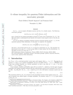 A volume inequality for quantum Fisher information and the uncertainty
  principle