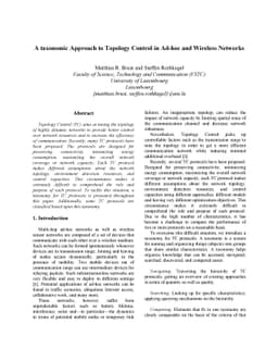 A taxonomic Approach to Topology Control in Ad-hoc and Wireless Networks