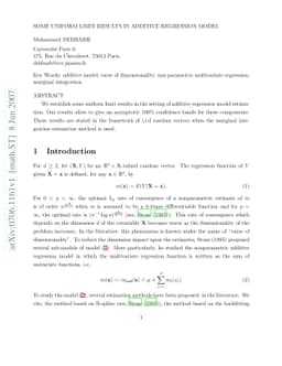 Some Uniform Limit Results in Additive Regression Model