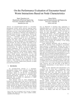 On the Performance Evaluation of Encounter-based Worm Interactions Based
  on Node Characteristics