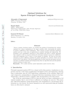 Optimal Solutions for Sparse Principal Component Analysis