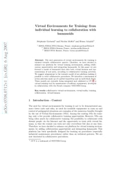 Virtual Environments for Training: From Individual Learning to
  Collaboration with Humanoids