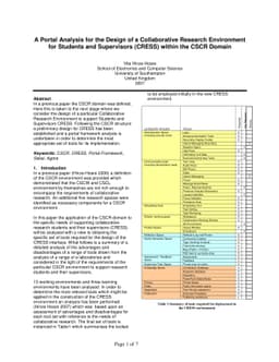A Portal Analysis for the Design of a Collaborative Research Environment
  for Students and Supervisors (CRESS) within the CSCR Domain