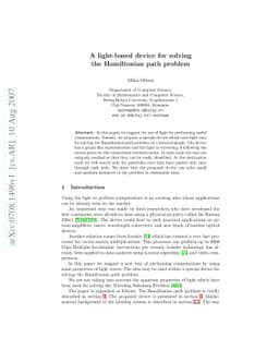 A Light-Based Device for Solving the Hamiltonian Path Problem