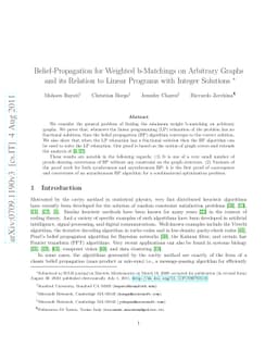 Belief-Propagation for Weighted b-Matchings on Arbitrary Graphs and its
  Relation to Linear Programs with Integer Solutions