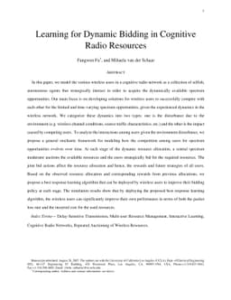 Learning for Dynamic Bidding in Cognitive Radio Resources