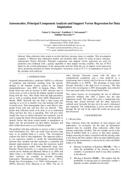 Autoencoder, Principal Component Analysis and Support Vector Regression
  for Data Imputation