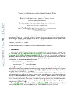 Two polynomial representations of experimental design