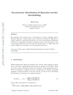 On posterior distribution of Bayesian wavelet thresholding