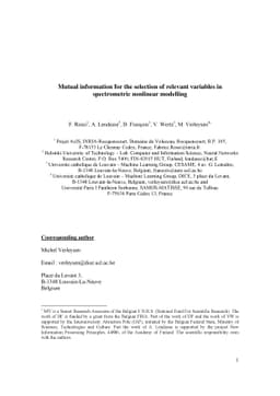 Mutual information for the selection of relevant variables in
  spectrometric nonlinear modelling