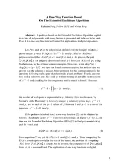 A One-Way Function Based On The Extended Euclidean Algorithm