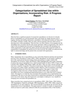 Categorisation of Spreadsheet Use within Organisations, Incorporating
  Risk: A Progress Report