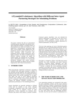 A Pyramidal Evolutionary Algorithm with Different Inter-Agent Partnering
  Strategies for Scheduling Problems