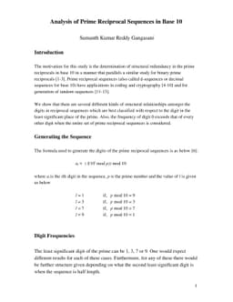 Analysis of Prime Reciprocal Sequences in Base 10