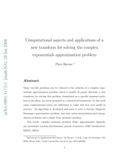 Computational aspects and applications of a new transform for solving
  the complex exponentials approximation problem