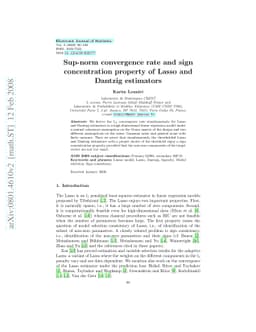 Sup-norm convergence rate and sign concentration property of Lasso and
  Dantzig estimators