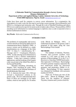 A Molecular Model for Communication through a Secrecy System
