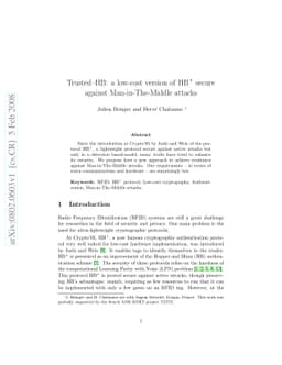 Trusted-HB: a low-cost version of HB+ secure against Man-in-The-Middle
  attacks
