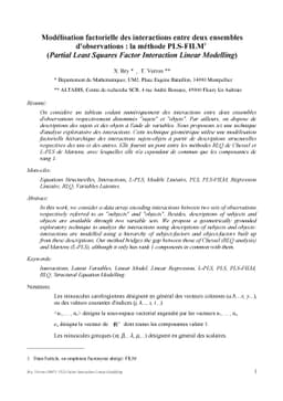 Modélisation factorielle des interactions entre deux ensembles
  dóbservations : la méthode PLS-FILM (Partial Least Squares Factor
  Interaction Linear Modelling)