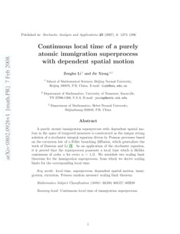 Continuous local time of a purely atomic immigration superprocess with
  dependent spatial motion
