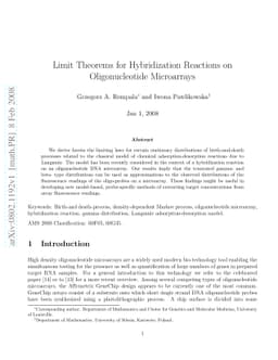 Limit Theorems for Hybridization Reactions on Oligonucleotide
  Microarrays