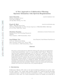 A New Approach to Collaborative Filtering: Operator Estimation with
  Spectral Regularization