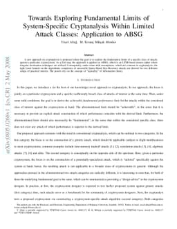 Towards Exploring Fundamental Limits of System-Specific Cryptanalysis
  Within Limited Attack Classes: Application to ABSG