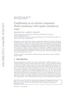 Conditioning on an extreme component: Model consistency with regular
  variation on cones