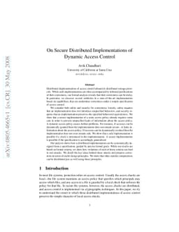 On Secure Distributed Implementations of Dynamic Access Control