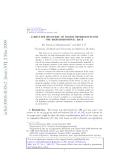 Lasso-type recovery of sparse representations for high-dimensional data