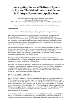 Investigating the use of Software Agents to Reduce The Risk of
  Undetected Errors in Strategic Spreadsheet Applications