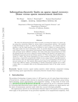 Information-theoretic limits on sparse signal recovery: Dense versus
  sparse measurement matrices
