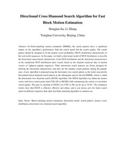 Directional Cross Diamond Search Algorithm for Fast Block Motion
  Estimation
