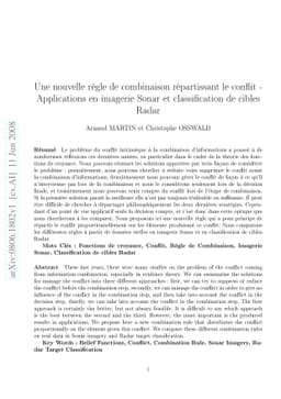 Une nouvelle règle de combinaison répartissant le conflit -
  Applications en imagerie Sonar et classification de cibles Radar