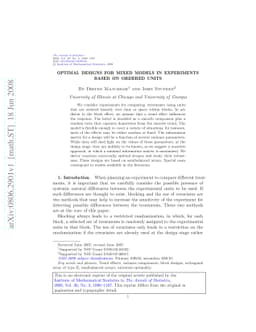 Optimal designs for mixed models in experiments based on ordered units