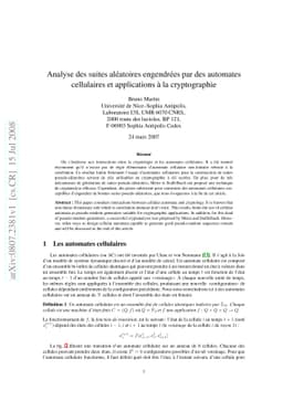 Analyse des suites aléatoires engendrées par des automates
  cellulaires et applications à la cryptographie