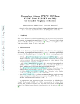 Comparison between CPBPV, ESC/Java, CBMC, Blast, EUREKA and Why for
  Bounded Program Verification