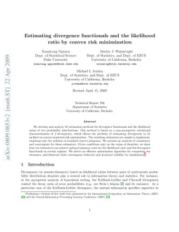 Estimating divergence functionals and the likelihood ratio by convex
  risk minimization